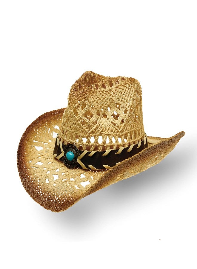 YOUBADU Western Straw Cowboy and Cowgirl Hats with Decorative Bands - Unisex Wide Brim Raffia Style Sun Hat - Image 1