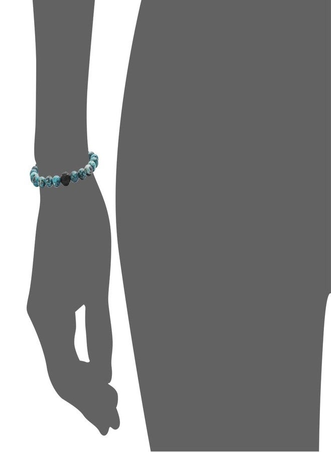 Geoffrey Beene Natural Stone Elastic 9mm Beaded Bracelet with Black Chinese Good Fortune Piece (Azurite Chrysocolla) - Image 4