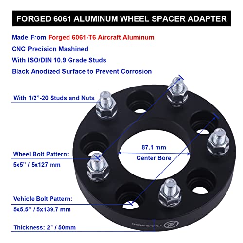 VLAOSCHI Black Forged 5x5.5 to 5x5 Wheel Adapters 2 Inch with 1/2" Studs Compatible with Dodge F-ord 5 Lug 5x139.7 to 5x127 for 1994-2001 RAM1500 | 1975-1996 F150 | 1976-1986 CJ5 CJ6 CJ7 - Pack of 4 - Image 5
