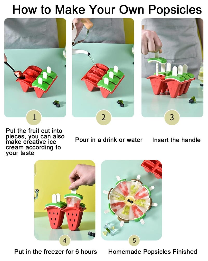 Ice Lolly Moulds with Sticks, 6 Popsicle Mould BPA Free Ice Cream Moulds Reusable Ice Pop Holders for Kids Babies Adults for DIY Fruit, Yogurt, Juice, Homemade Popsicle - Image 4
