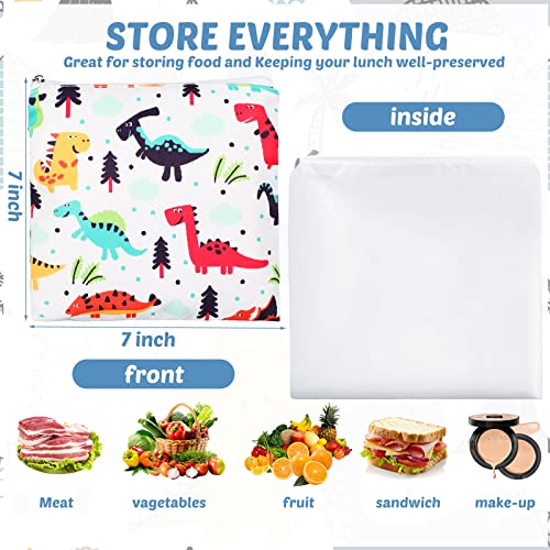 Chumia 6 Pack Reusable Snack Bags for Kids, Washable Sandwich & Food Storage Pouches, Dual-layer Silicone Lined Lunch Bags with Zipper for School & Travel(Animal,7 x 7 Inches) - Image 2
