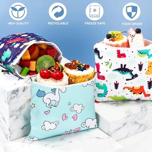 Chumia 6 Pack Reusable Snack Bags for Kids, Washable Sandwich & Food Storage Pouches, Dual-layer Silicone Lined Lunch Bags with Zipper for School & Travel(Animal,7 x 7 Inches) - Image 5