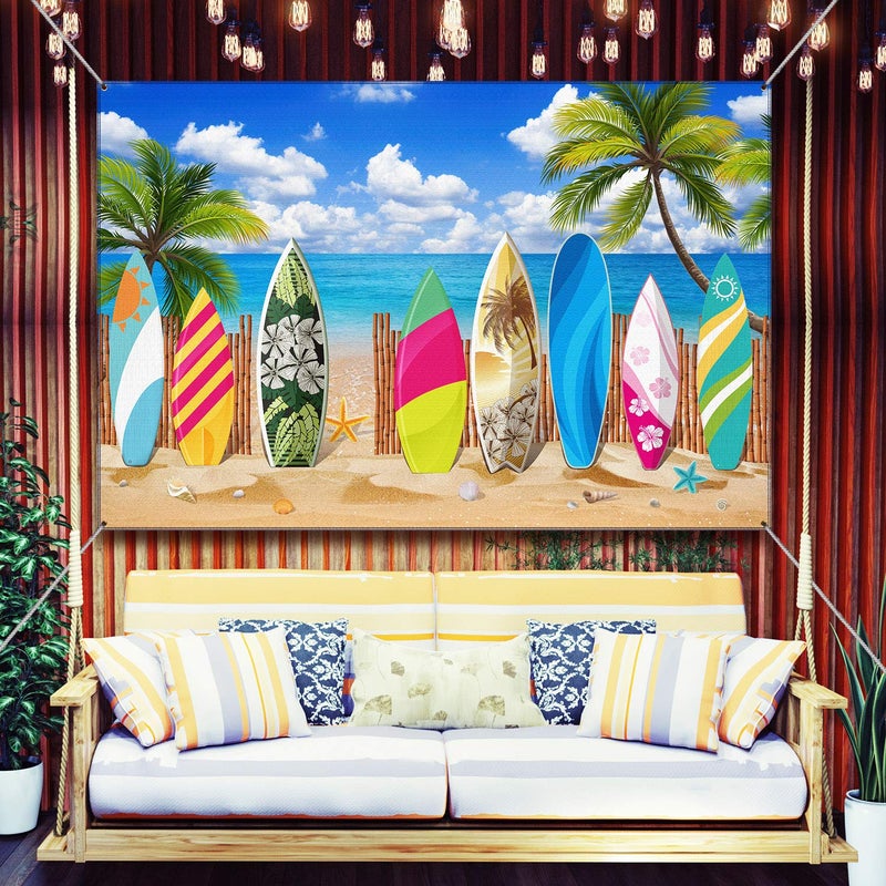 Blulu Beach Party Decorations Tropical Background Banner Summer Hawaiian Beach Decorations Surfboard Backdrop Luau Party Backdrop for Photography Birthday Tiki Themed, 72. 8 x 43. 3 Inch - Image 4