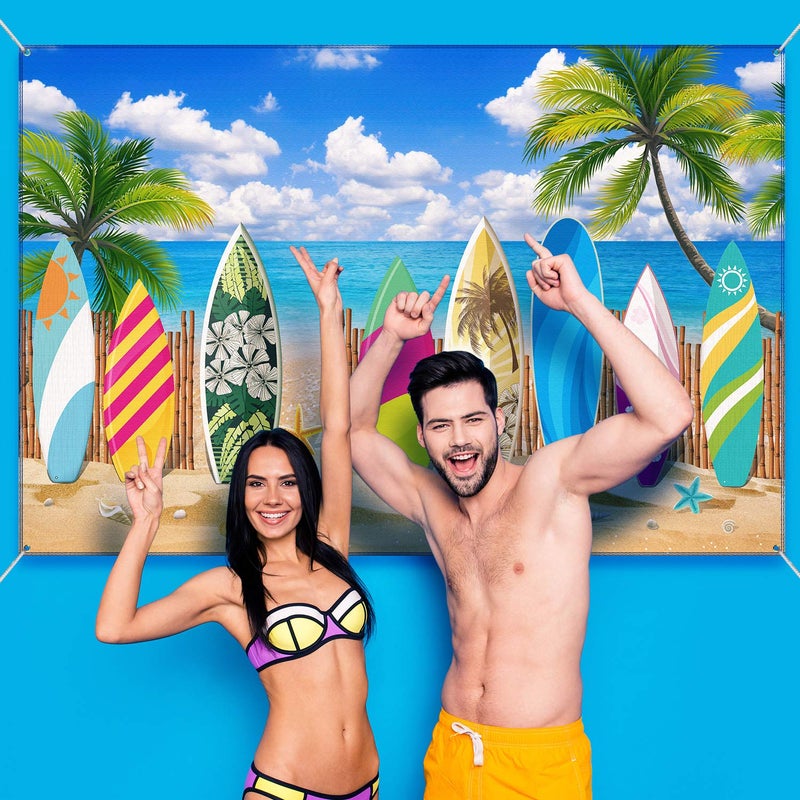 Blulu Beach Party Decorations Tropical Background Banner Summer Hawaiian Beach Decorations Surfboard Backdrop Luau Party Backdrop for Photography Birthday Tiki Themed, 72. 8 x 43. 3 Inch - Image 3