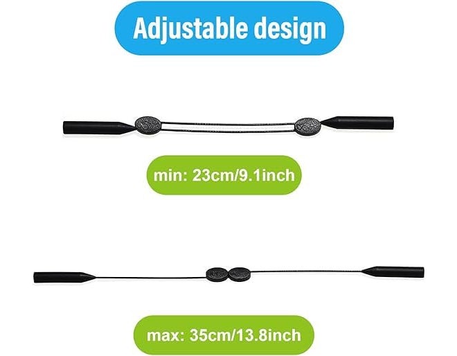FITVERT 2 pcs Adjustable Strap for Eyeglasses Sports Sunglasses Chain with Anti-slip Strap for Boys, Girls, Men and Women in Black - Image 5