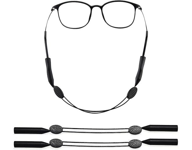 FITVERT 2 pcs Adjustable Strap for Eyeglasses Sports Sunglasses Chain with Anti-slip Strap for Boys, Girls, Men and Women in Black - Image 1