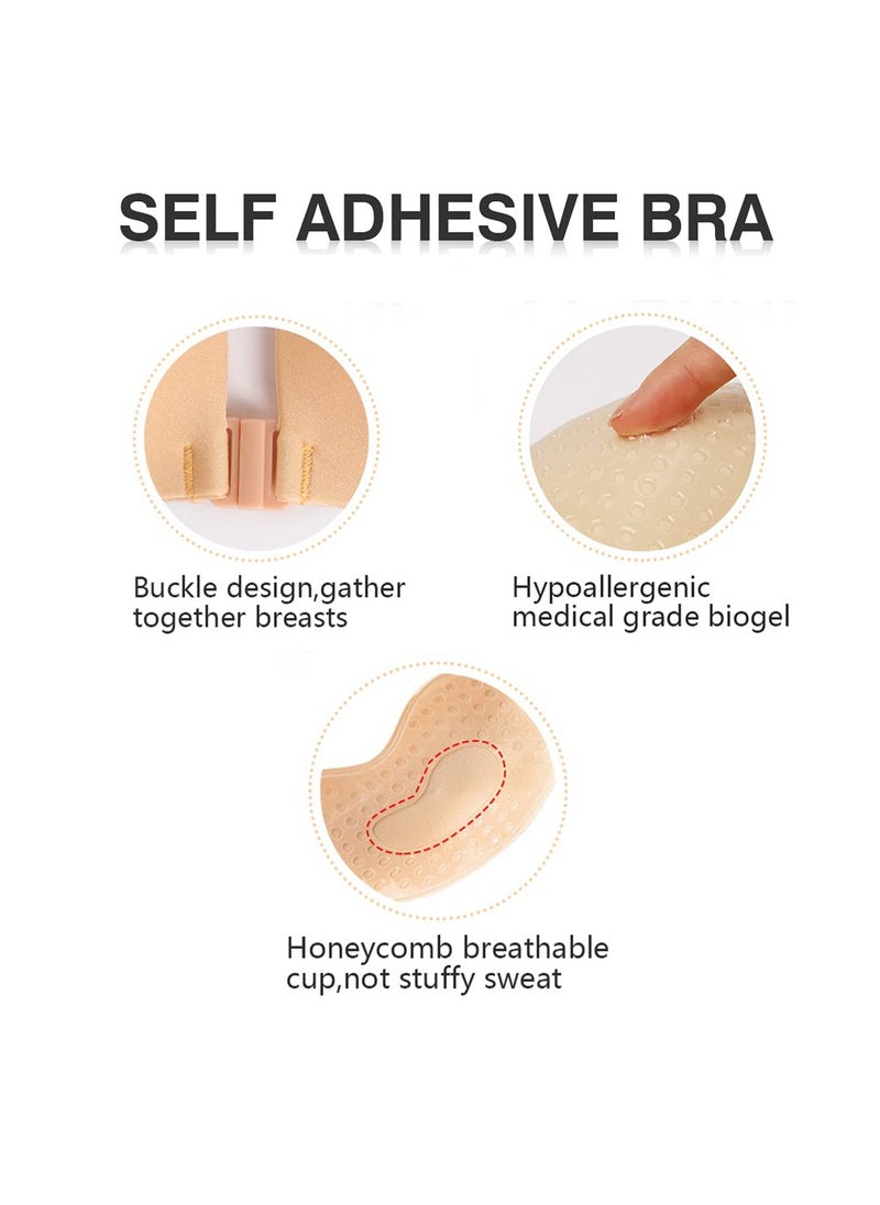 2 Pairs Reusable Strapless Sticky Bra Push up Silicone Bra Invisible Lift up Backless Bra Black and Beige