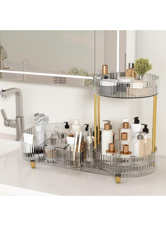 360-Degree Rotating Makeup Organizer, Clear Acrylic Cosmetic Storage with Dual Trays, Large Capacity for Vanity Countertop - Image 3