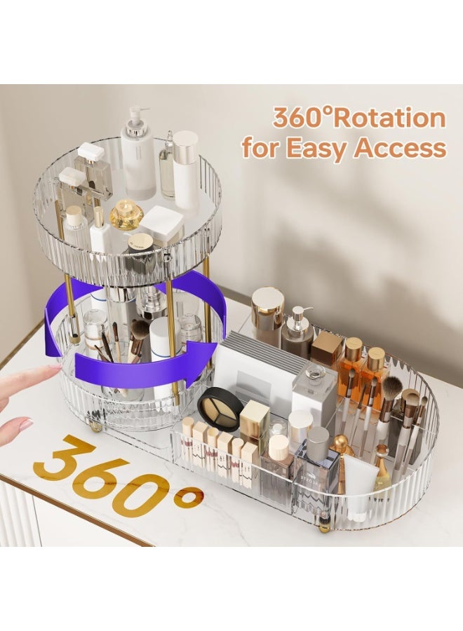 360-Degree Rotating Makeup Organizer, Clear Acrylic Cosmetic Storage with Dual Trays, Large Capacity for Vanity Countertop - Image 4