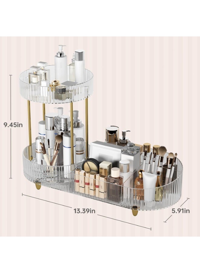 360-Degree Rotating Makeup Organizer, Clear Acrylic Cosmetic Storage with Dual Trays, Large Capacity for Vanity Countertop - Image 5