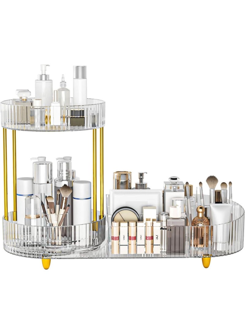 360-Degree Rotating Makeup Organizer, Clear Acrylic Cosmetic Storage with Dual Trays, Large Capacity for Vanity Countertop - Image 1