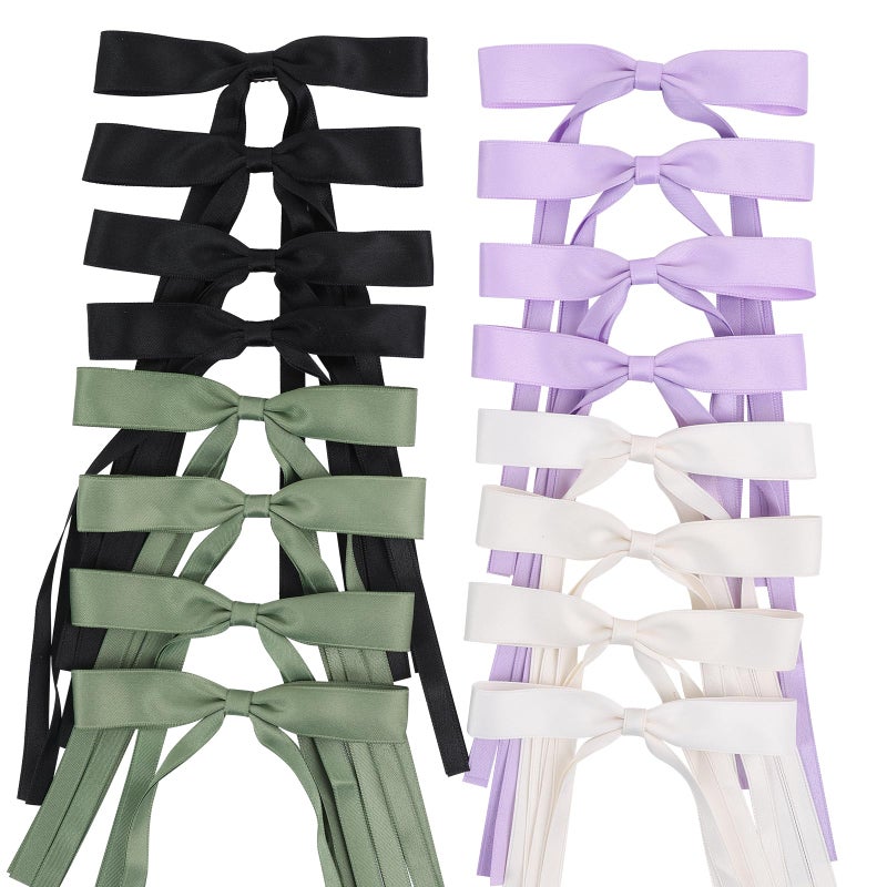 WORTL Hair Bows Clips Coquette Ribbon Bowknot with Long Tail Princess Hair Bows French Barrettes Hair Accessories for Women Girls 16PCS (Cream, Green, Purple, Black) - Image 1