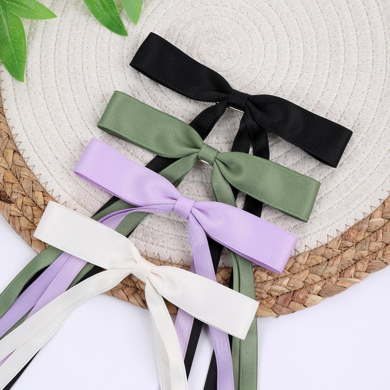 WORTL Hair Bows Clips Coquette Ribbon Bowknot with Long Tail Princess Hair Bows French Barrettes Hair Accessories for Women Girls 16PCS (Cream, Green, Purple, Black) - Image 5