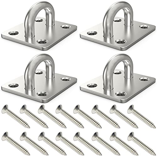 Hulless 4 Pcs 2 x 1.6 Inch 304 Stainless Steel Ceiling Hooks Pad Eyes Plate Marine Hardware Hooks with Screws - Image 1