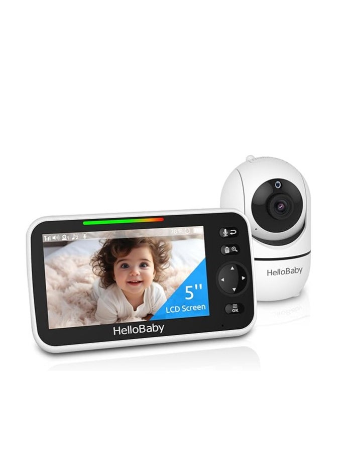 Hellobaby - Video Baby Monitor With Upgraded Monitor, 5'' Screen With 30-Hour Battery, Pan-Tilt-Zoom Camera And Audio, Night Vision, VOX, 2-Way Talk, 8 Lullabies And 1000ft Range, No WiFi - Image 1