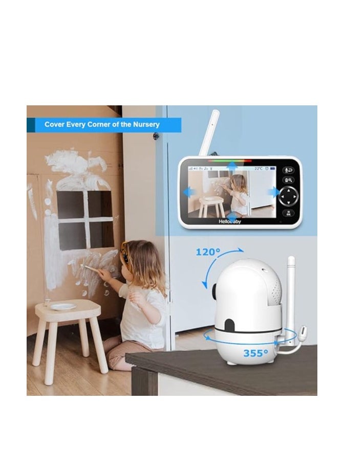 Hellobaby - Video Baby Monitor With Upgraded Monitor, 5'' Screen With 30-Hour Battery, Pan-Tilt-Zoom Camera And Audio, Night Vision, VOX, 2-Way Talk, 8 Lullabies And 1000ft Range, No WiFi - Image 1
