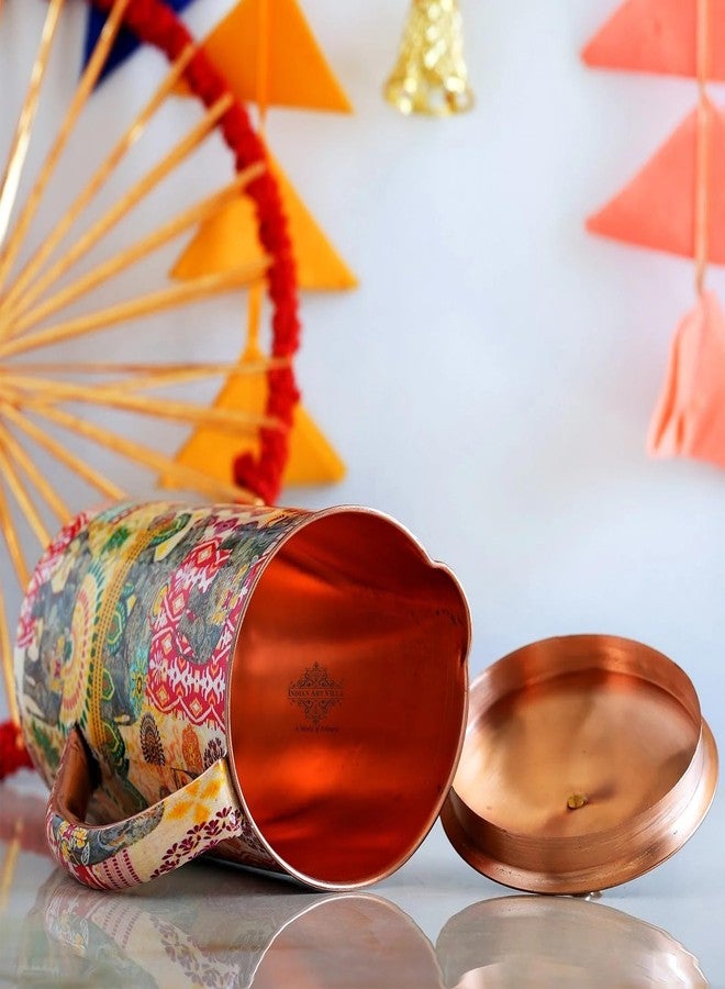 INDIAN ART VILLA Pure Copper Printed Water Jug with Lid - 1250 ML, Multicolor Traditional Design, Ayurvedic Copper Pitcher for Daily Use, Home Décor & Gifting - Image 3