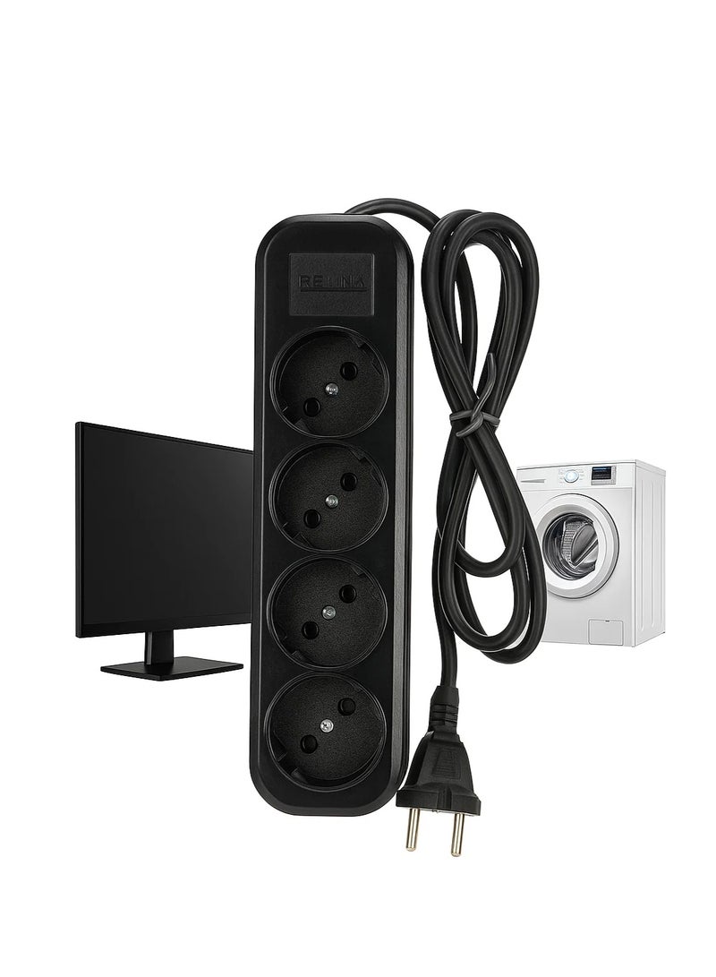 TE 4-outlet power strip - 1200 Watt, 10 A / 220-250 Volt, 1.5 cm cable, for laptop, PC, MacBook, home and office electrical appliances and mobile charger - Image 1