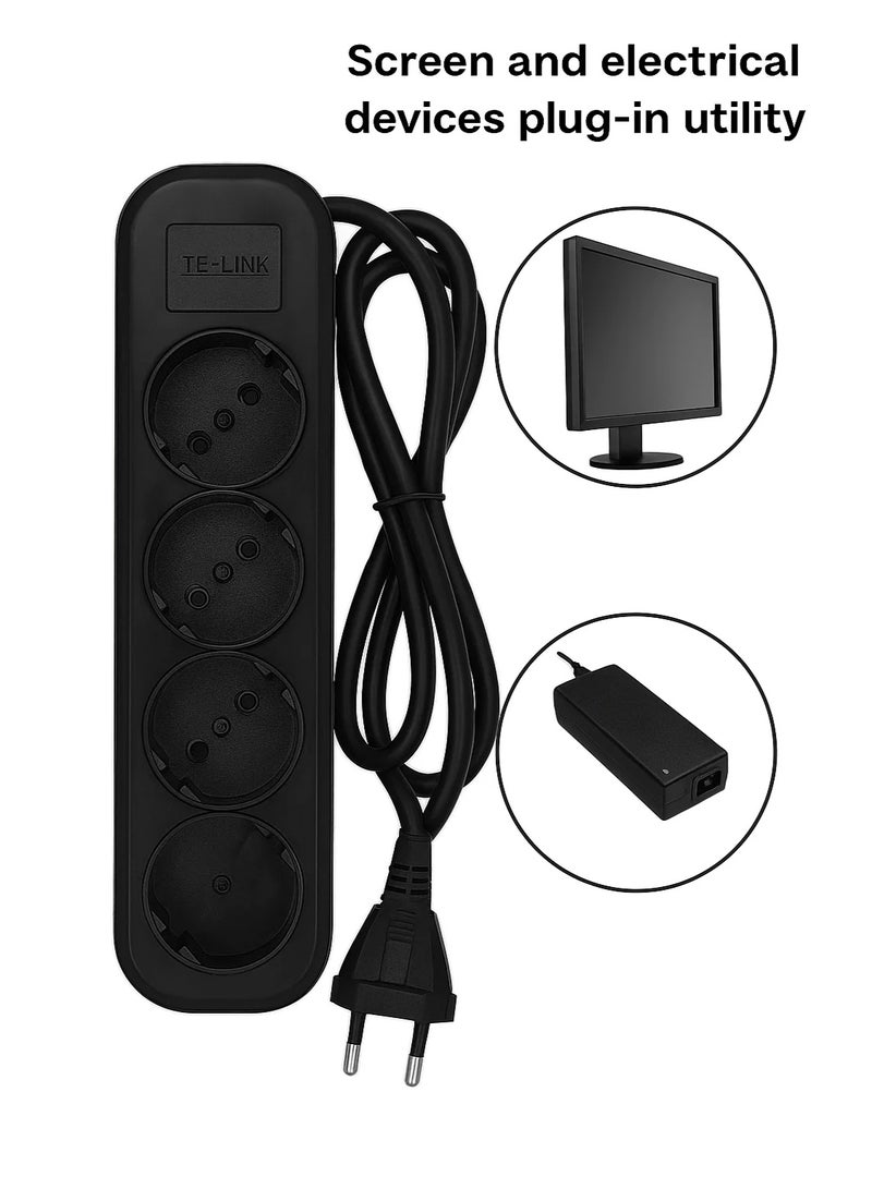 TE 4-outlet power strip - 1200 Watt, 10 A / 220-250 Volt, 1.5 cm cable, for laptop, PC, MacBook, home and office electrical appliances and mobile charger - Image 2