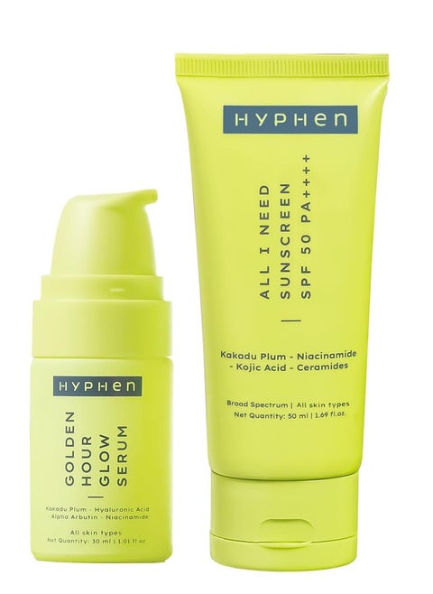 Daily Day-Care Routine with Face Serum & Moisturizing Sunscreen SPF 50 | Glow & Protect Skincare Essentials for All Skin Types | Rich in Niacinamide, Hyaluronic Acid & Kakadu Plum | Pack of 2