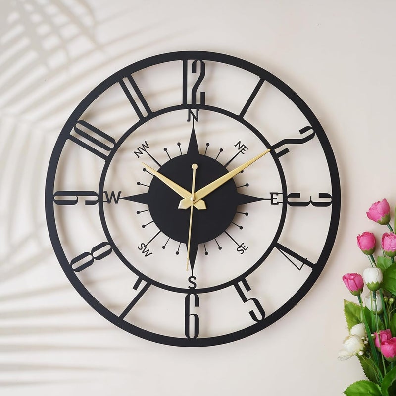 100 STEPS Designer Metal Wall Clock for HomeOfficeLiving Room Matte Black 38 cm Diameter - Image 1