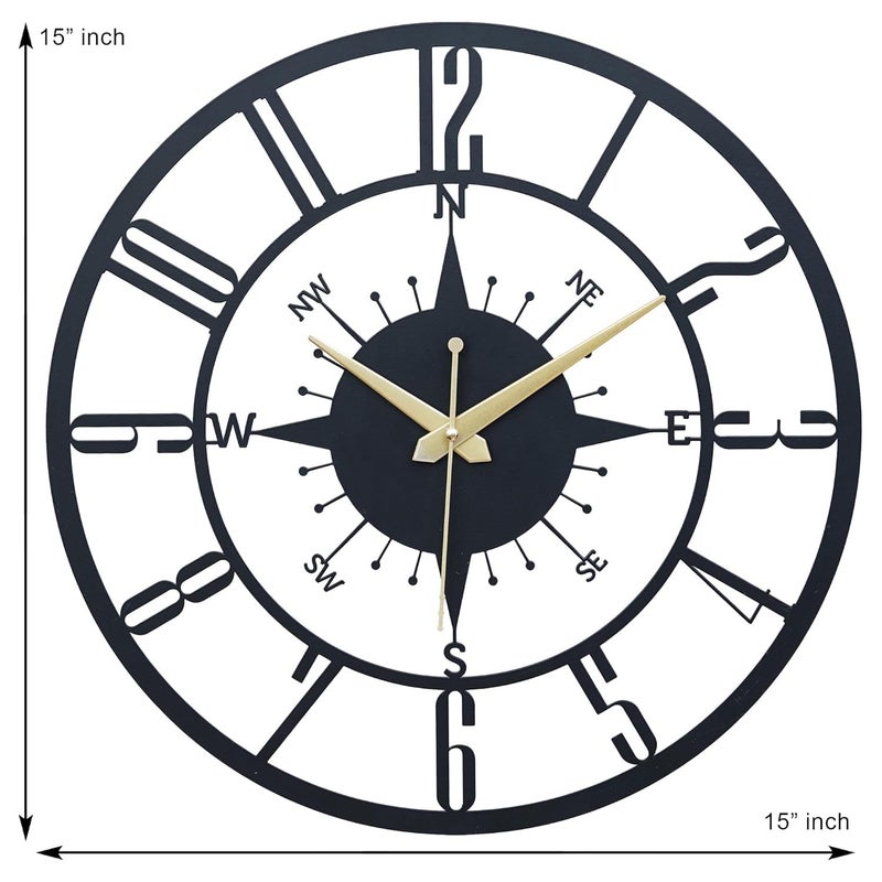100 STEPS Designer Metal Wall Clock for HomeOfficeLiving Room Matte Black 38 cm Diameter - Image 3
