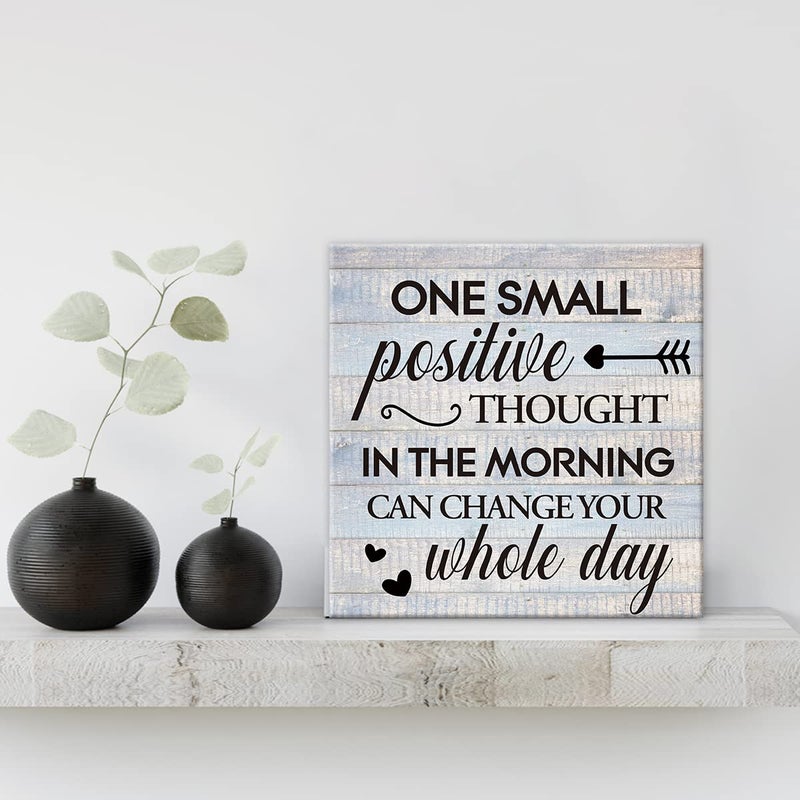 VAHATAN Inspirational Farmhouse Canvas Print Wall Art Decor One Small Positive Thought in the Morning Can Change Your Whole Day Sign Painting Plaque Rustic Home Decoration (8 X 8 Inches, Framed) - Image 3