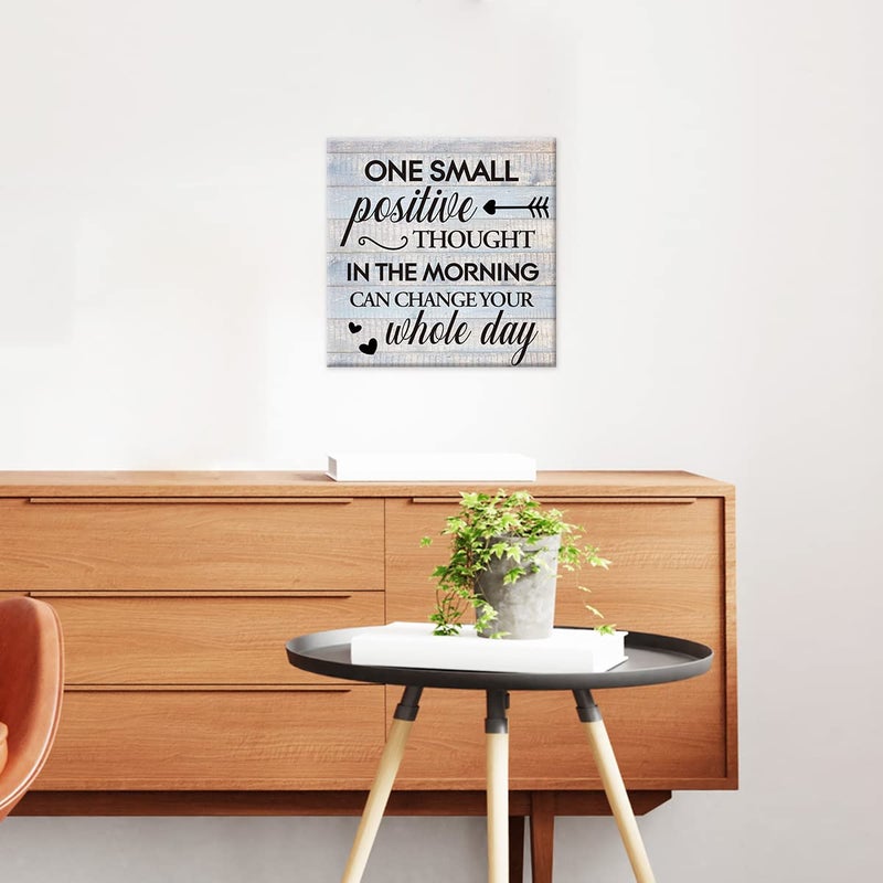 VAHATAN Inspirational Farmhouse Canvas Print Wall Art Decor One Small Positive Thought in the Morning Can Change Your Whole Day Sign Painting Plaque Rustic Home Decoration (8 X 8 Inches, Framed) - Image 4
