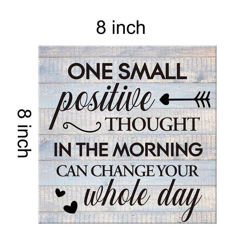 VAHATAN Inspirational Farmhouse Canvas Print Wall Art Decor One Small Positive Thought in the Morning Can Change Your Whole Day Sign Painting Plaque Rustic Home Decoration (8 X 8 Inches, Framed) - Image 2