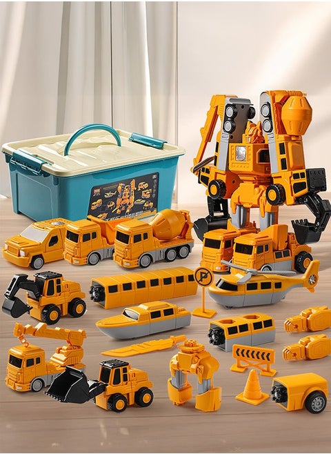 35pcs Magnetic Transform Engineering Car Assembled Toys, Toddlers Transforming Robot Toys with Storage Box, 7 in 1 Magnetic Transform Engineering Car for Kids Ages 4-8