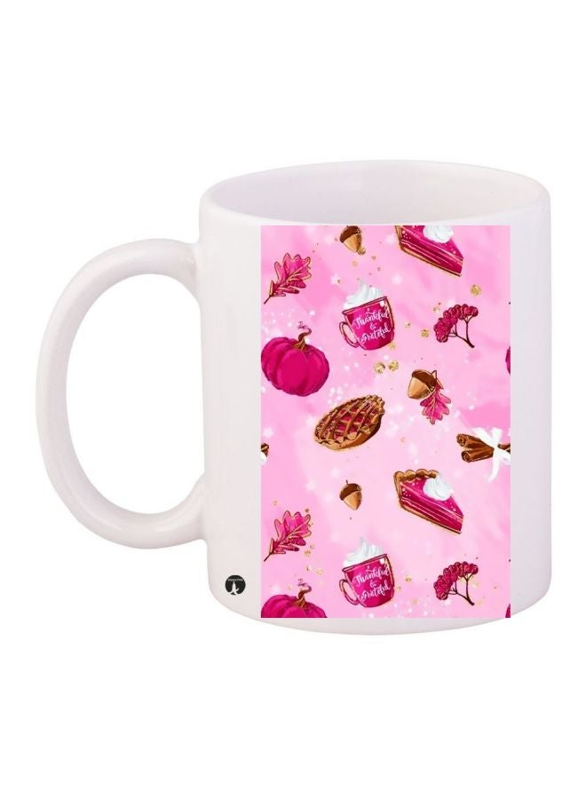 RYN Pastry Printed Coffee Mug White/Pink/Brown 11ounce