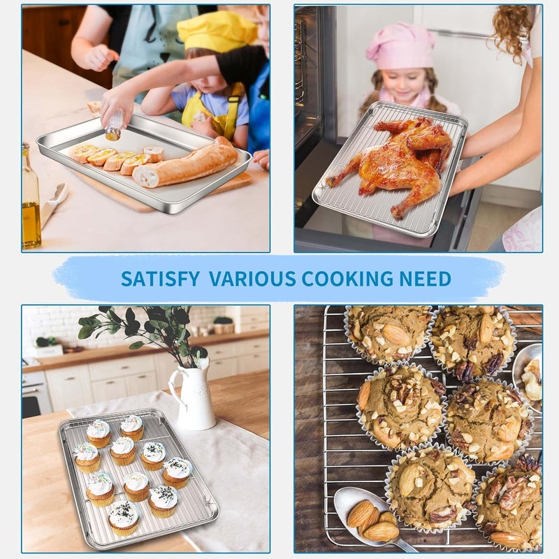 Herogo Stainless Steel Baking Sheet with Wire Rack Set(2 Pans + 2 Racks), 12.5×10×1 Inch Rectangle Cookie Sheet Bakeware Set for Oven, Heavy Duty & Dishwasher Safe- Medium - Image 5