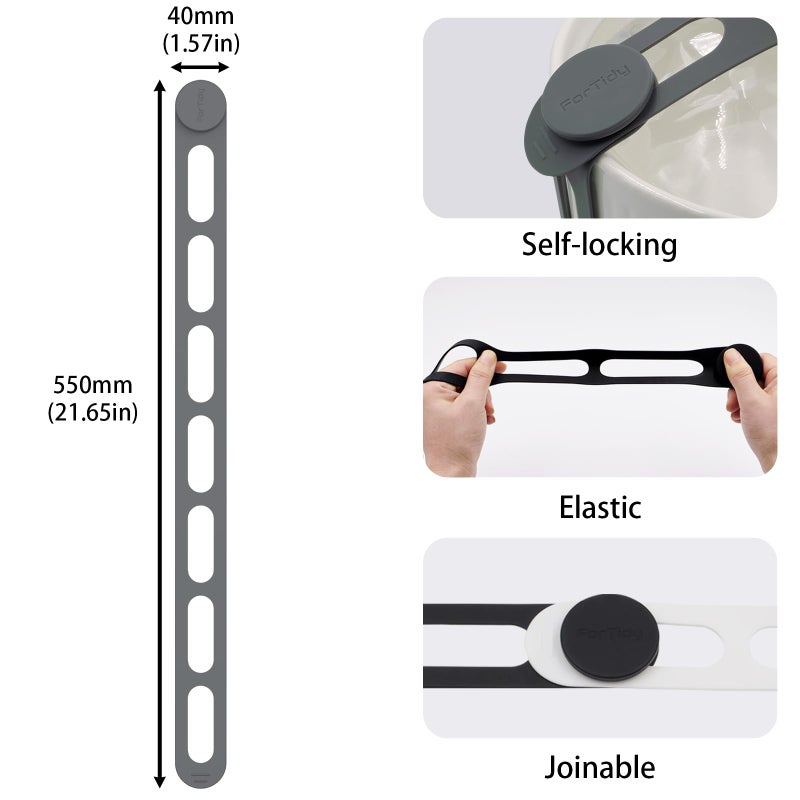 ForTidy Silicone Latch Strap For Slow Cooker Lid  Pot  Bento Box  21.65 In Reusable Elastic Self-Lock Silicone Tie For Bundling Or Organizing Curtain  Cords  Yoga Mat  Camping Mat  2Pcs (Gray&Gray) - Image 2
