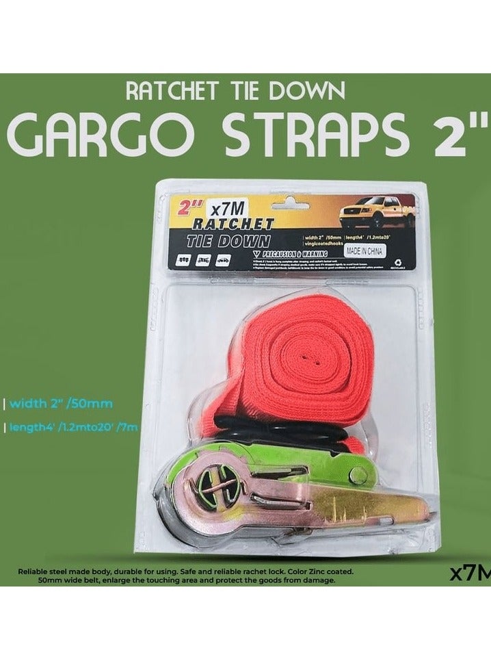 Ratchet Tie Down Strap 2 X 7 Meter, Cargo Ratchet Strap Rope Cam Buckle Truck Padded Cam Lock, Heavy Duty Lashing Strap - Image 1