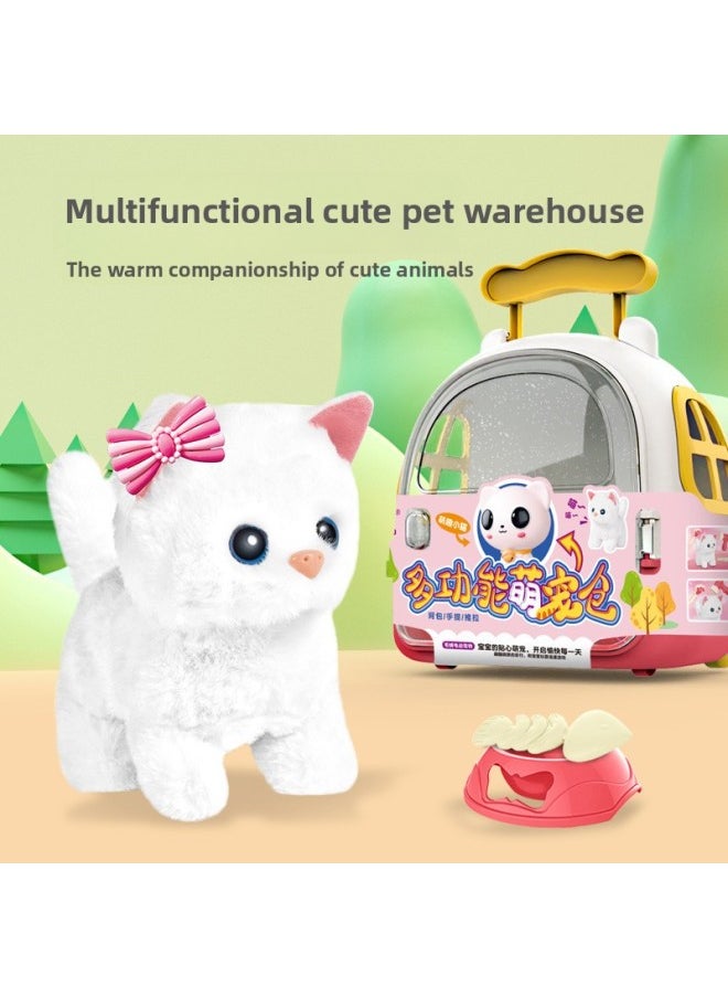 Supply Children's Multi-function Pull Rod Pet Warehouse Electric Simulation Plush Kitten Can Run Can Jump Toy Dog-Color:Pull Rod Pet Warehouse (a Random Two Colors For Cats) With Your Own Battery  - Image 2