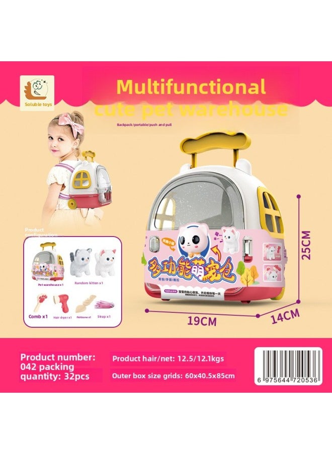 Supply Children's Multi-function Pull Rod Pet Warehouse Electric Simulation Plush Kitten Can Run Can Jump Toy Dog-Color:Pull Rod Pet Warehouse (a Random Two Colors For Cats) With Your Own Battery  - Image 1