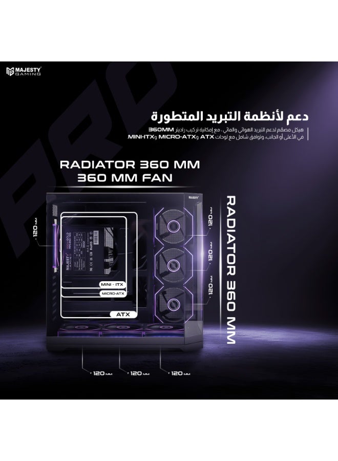 Majesty Mid Mavera Pro Mid Tower PC Case with 7 Pre-Installed Infiniti ARGB Fans, ATX Support, 360mm Water Cooler Compatible, Type-C and 2 USB 3.0 Ports, Back-Connect Design for Gaming and Everyday Use, Black - Image 3