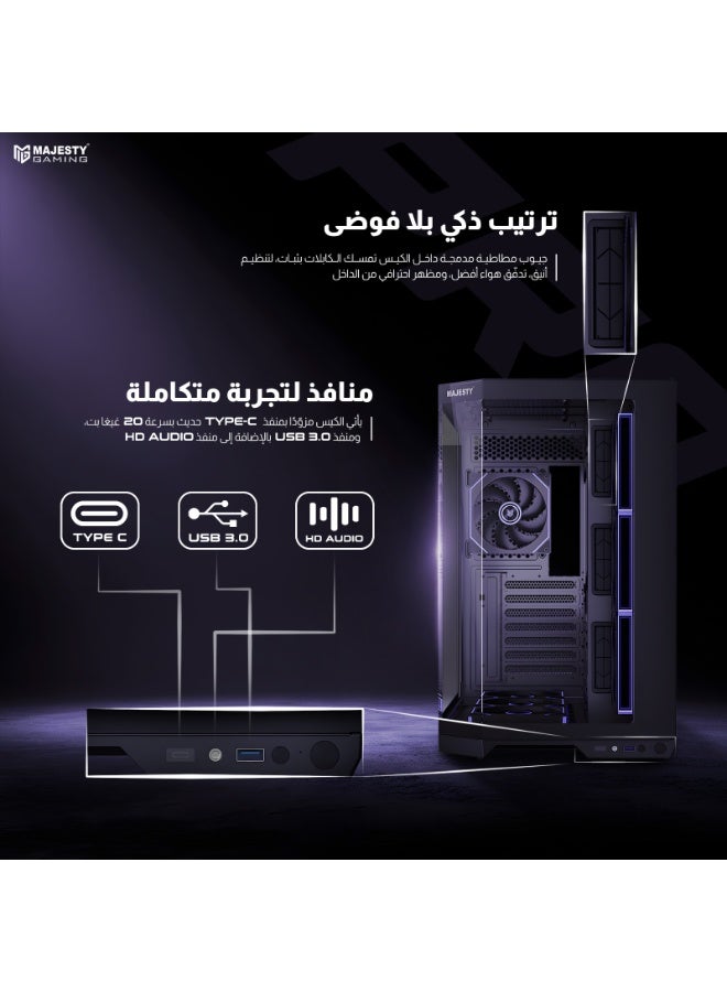 Majesty Mid Mavera Pro Mid Tower PC Case with 7 Pre-Installed Infiniti ARGB Fans, ATX Support, 360mm Water Cooler Compatible, Type-C and 2 USB 3.0 Ports, Back-Connect Design for Gaming and Everyday Use, Black - Image 5