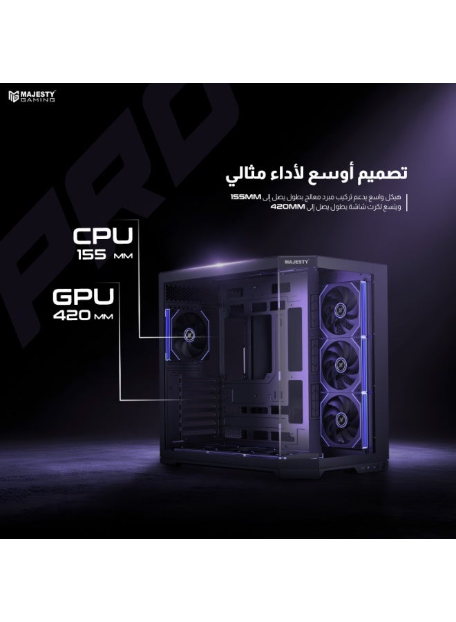 Majesty Mid Mavera Pro Mid Tower PC Case with 7 Pre-Installed Infiniti ARGB Fans, ATX Support, 360mm Water Cooler Compatible, Type-C and 2 USB 3.0 Ports, Back-Connect Design for Gaming and Everyday Use, Black - Image 4