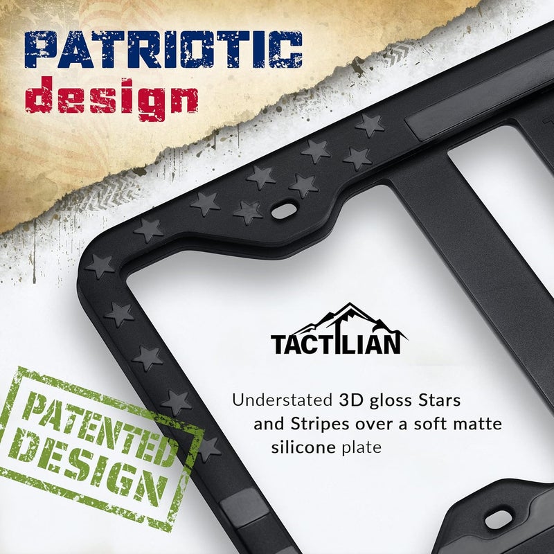 Tactilian Original Silicone American Flag License Plate Frames - Subdued 3D Stars & Stripes US Flag License Plate Holder for Car Truck SUV - Patriotic Front License Plate Cover Exterior Accessories - Image 3