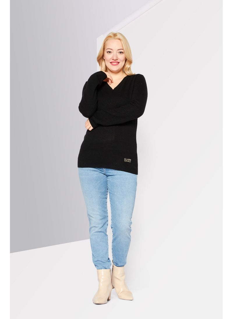 Cavalli Class Women V-Neck Long Sleeve Knitted Sweater, Black - Image 5