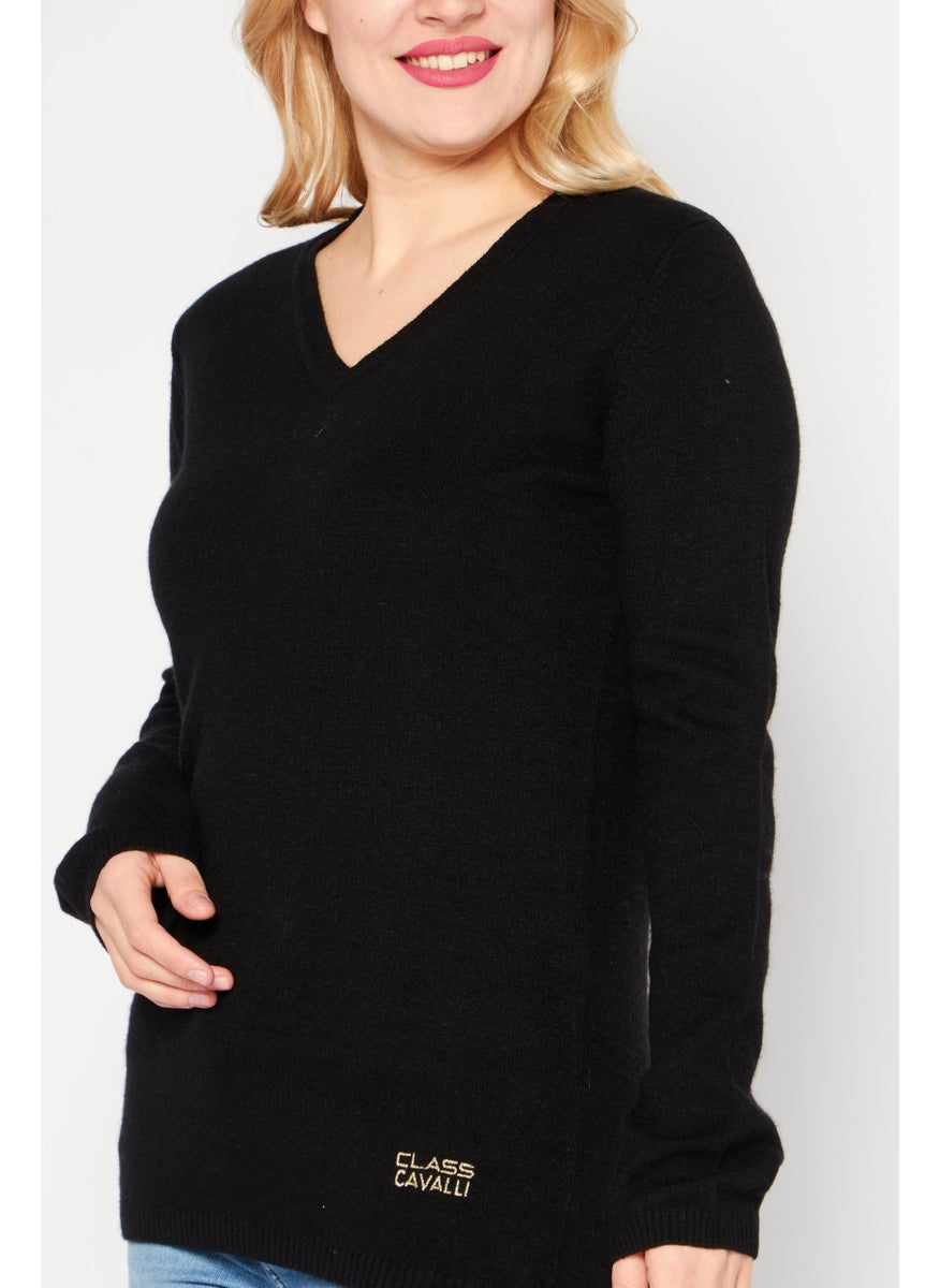 Women V-Neck Long Sleeve Knitted Sweater, Black - pzsku/ZE40A45B0C3834A457BF9Z/45/_/1740486174/dea58ddd-2fb1-4aab-8804-5c753fa7cf02