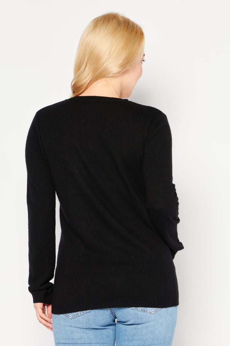 Cavalli Class Women V-Neck Long Sleeve Knitted Sweater, Black - Image 4
