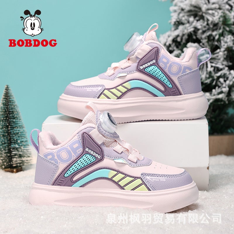 Babudou Girls' Shoes 2025 Winter High-Top Double-Layered Warm Sneakers Boys' Casual Versatile Running Shoes - Image 2