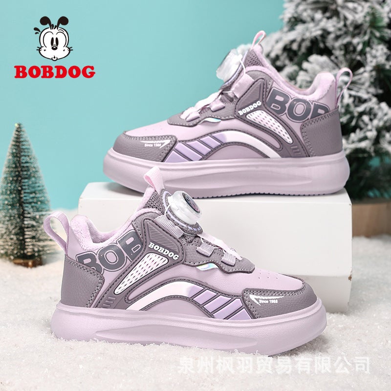 Babudou Girls' Shoes 2025 Winter High-Top Double-Layered Warm Sneakers Boys' Casual Versatile Running Shoes - Image 3