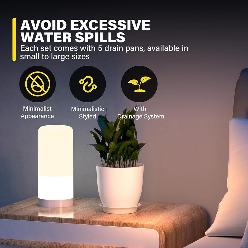 iPower Plastic Planter Pots 5 PCS Set 4571 Inch Plant Pot Indoor Modern Decorative Nursery with Drainage Holes and Tray for All House Plants Succulents Flowers Cactus or Seedling White - Image 5