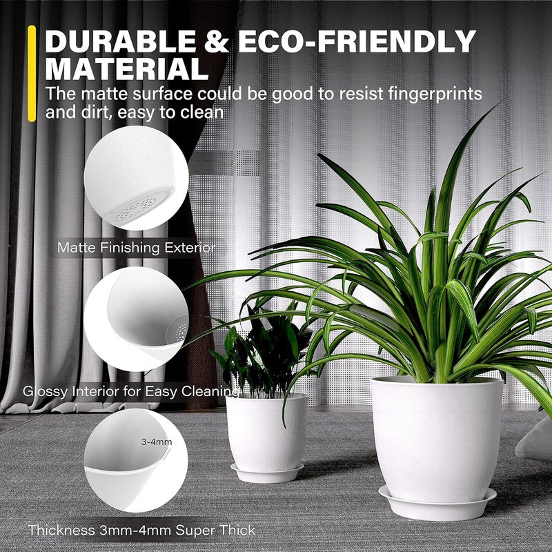iPower Plastic Planter Pots 5 PCS Set 4571 Inch Plant Pot Indoor Modern Decorative Nursery with Drainage Holes and Tray for All House Plants Succulents Flowers Cactus or Seedling White - Image 3