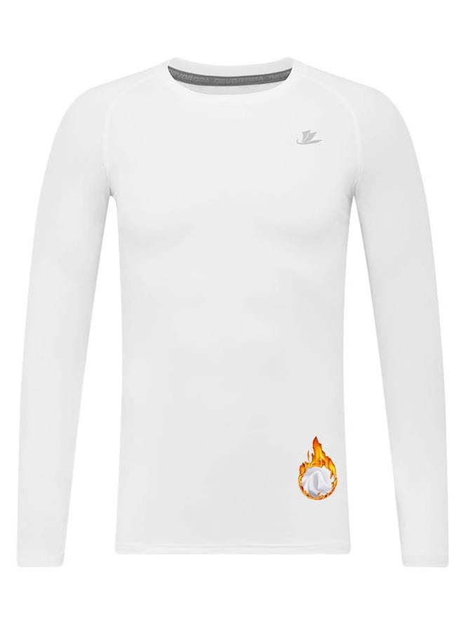 Devoropa Youth Boys Compression Thermal Shirt Long Sleeve Fleece Baselayer Soccer Baseball Undershirt White S - Image 1