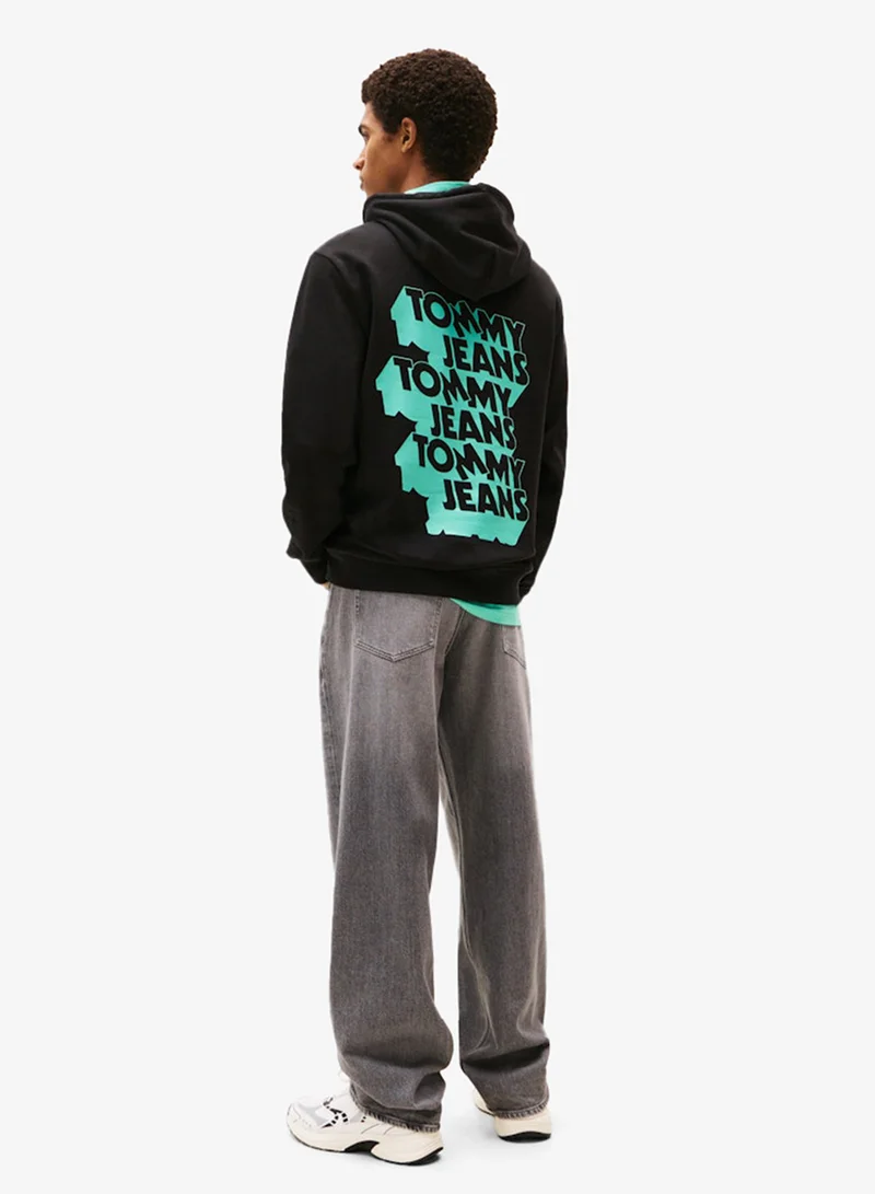 تومي جينز هودي بقلنسوة بشعار عادي