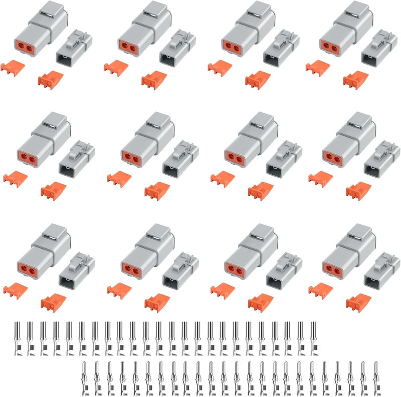 Deutusacc 96 PCS Deutsch DTP Connector Kit 2 Pin Automotive Waterproof Connectors 12 sets with Size 12 Stamped Contacts Gauge 14-12 AWG Wire Size,25A - Image 1